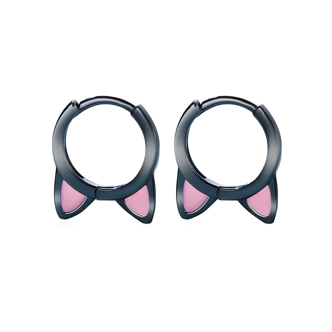 Pendientes de Aro con Orejas de Gato <myexti><span>Plata de Ley 925, chapada en negro, con detalles esmaltados en rosa</span></myexti> - Imagen 3