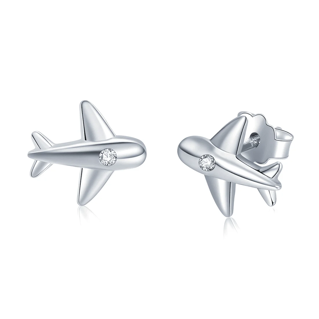 Pendientes de Botón Avión <myexti><span>Plata de Ley 925, chapada en oro blanco, con circonitas</span></myexti>
