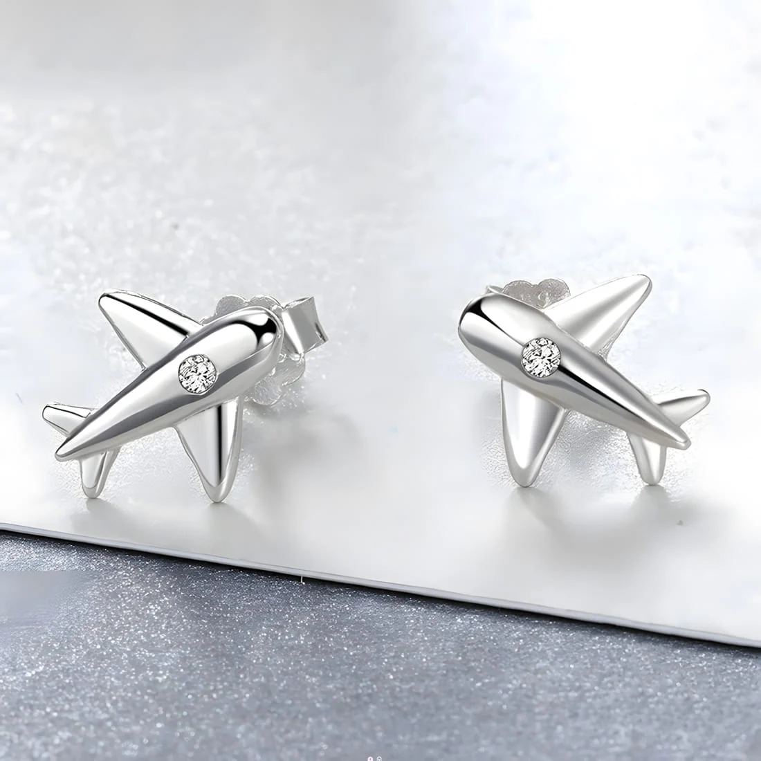 Pendientes de Botón Avión <myexti><span>Plata de Ley 925, chapada en oro blanco, con circonitas</span></myexti> - Imagen 3