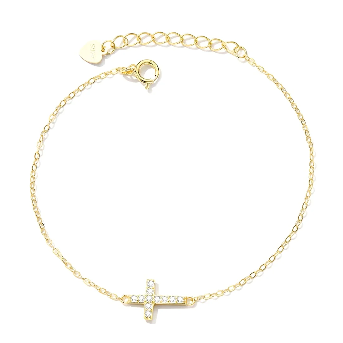 Pulsera Cruz <myexti><span>Plata de Ley 925, chapada en oro amarillo, con circonitas y longitud ajustable</span></myexti>