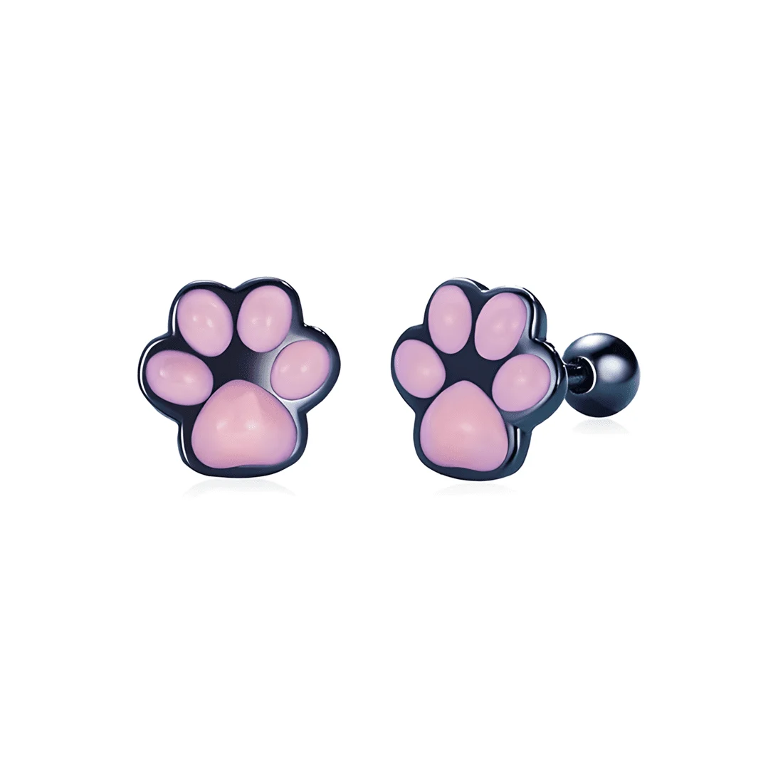 Pendientes de Huella de Pata <myexti><span>Plata de Ley 925, chapada en negro, con esmalte rosa</span></myexti>