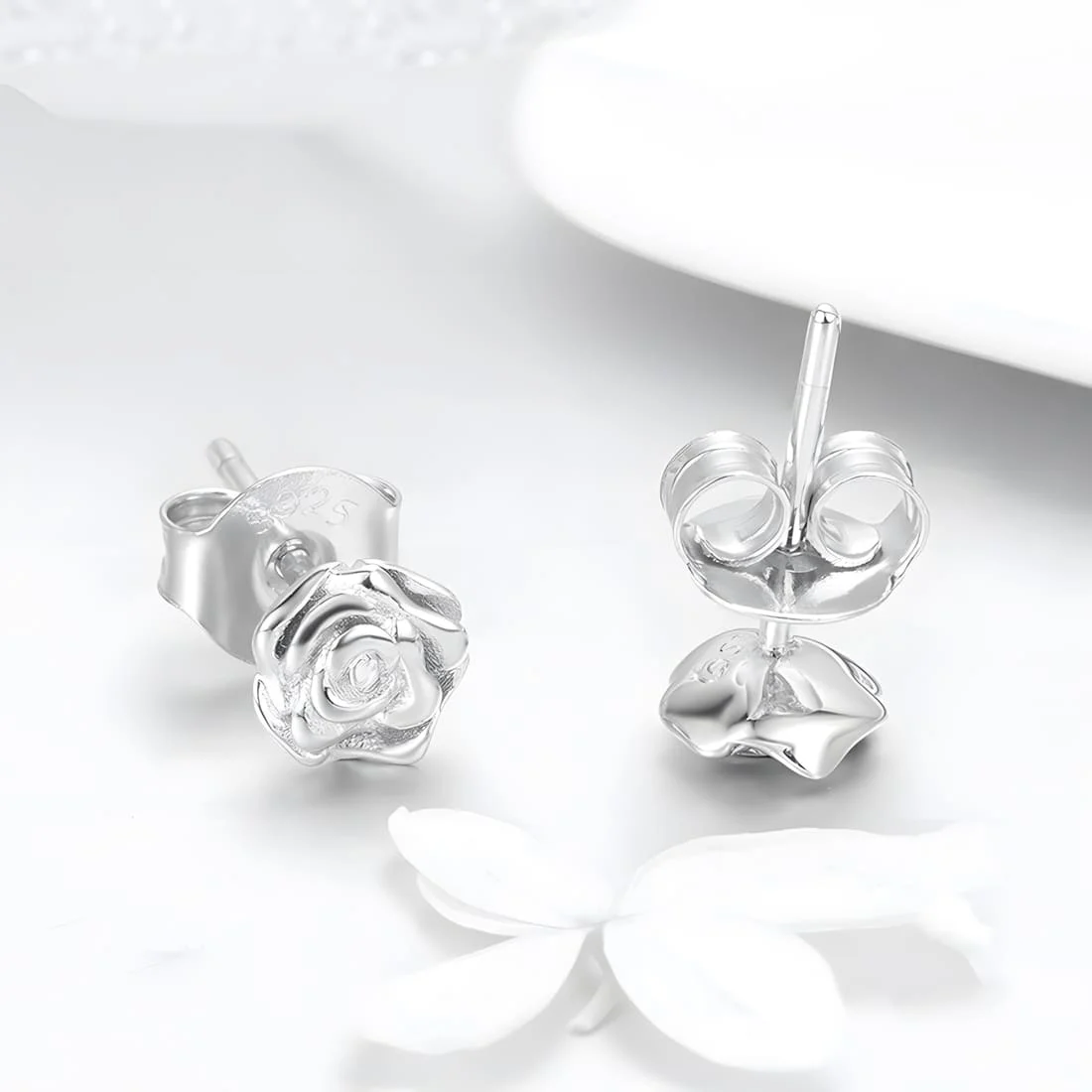 Pendientes de Botón Capullos de Rosa <myexti><span>Plata de Ley 925, chapada en oro blanco</span></myexti> - Imagen 4