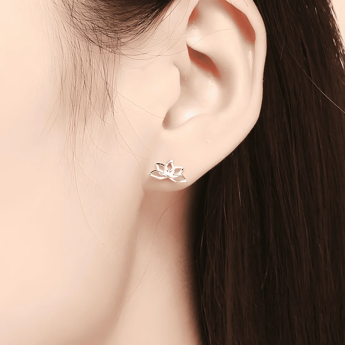 Pendientes de Botón Flor de Loto <myexti><span>Plata de Ley 925, chapada en oro blanco</span></myexti> - Imagen 2