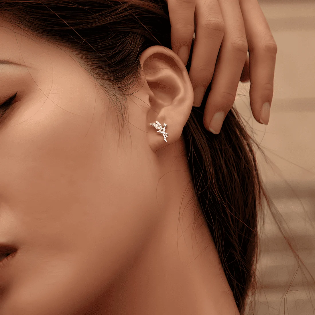 Pendientes de Botón Hermanas Hadas <myexti><span>Plata de Ley 925, chapada en oro blanco, con circonitas</span></myexti> - Imagen 3