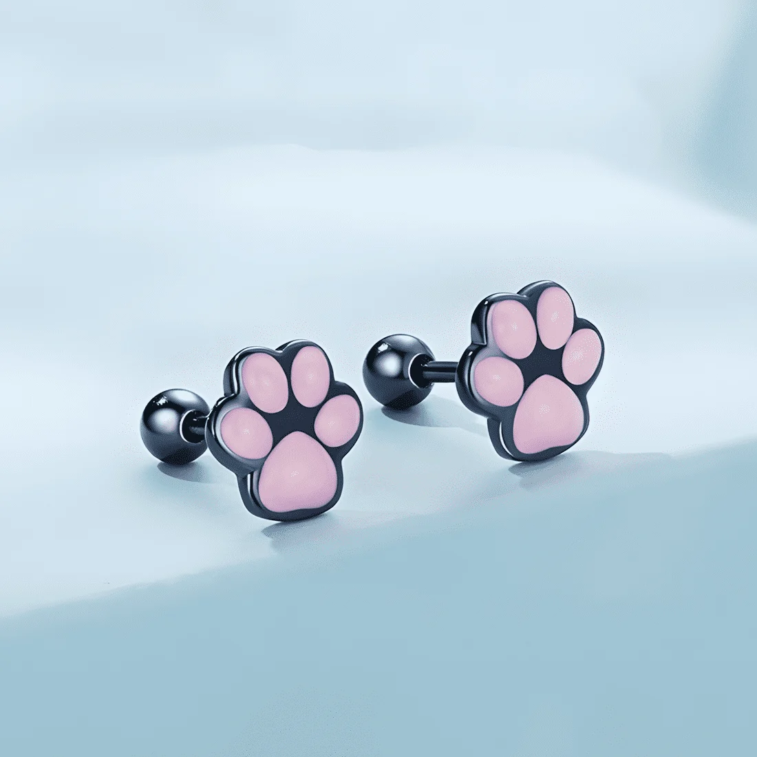 Pendientes de Huella de Pata <myexti><span>Plata de Ley 925, chapada en negro, con esmalte rosa</span></myexti> - Imagen 3