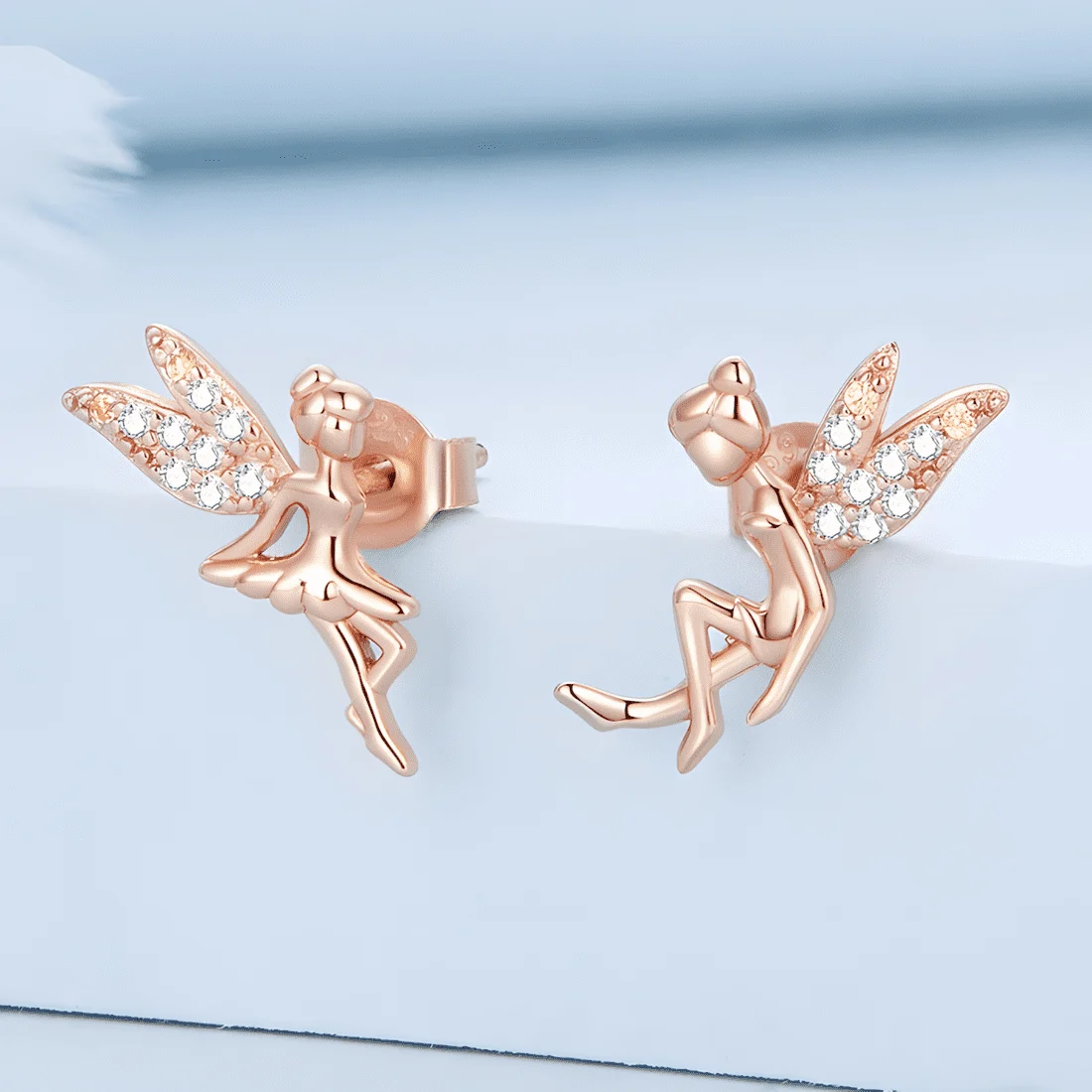 Pendientes de Botón Hermanas Hadas <myexti><span>Plata de Ley 925, chapada en oro rosa, con circonitas</span></myexti> - Imagen 3