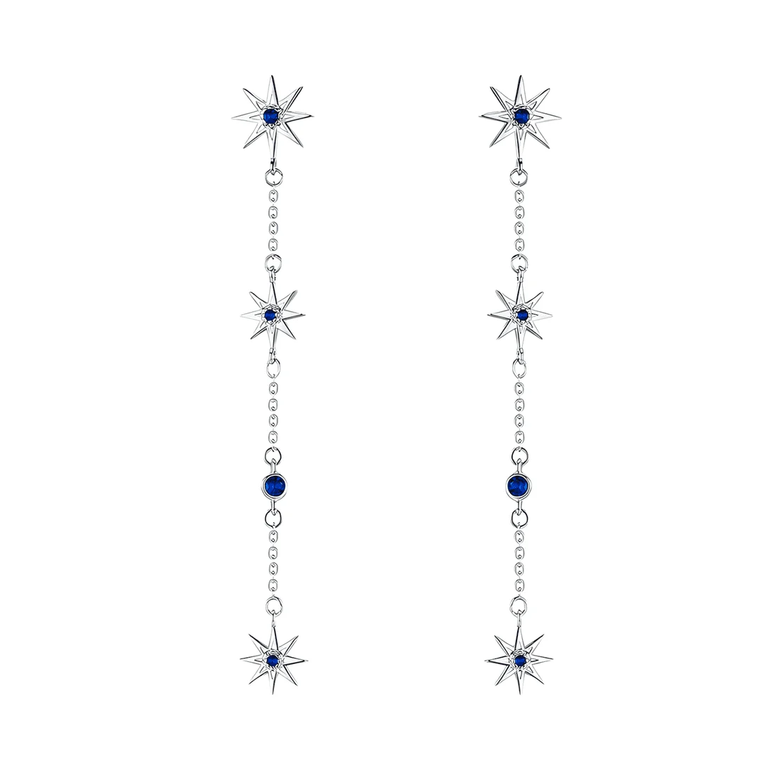 Pendientes Colgantes de Estrellas Colgantes <myexti><span>Plata de Ley 925, chapada en oro blanco, con circonitas azules</span></myexti>