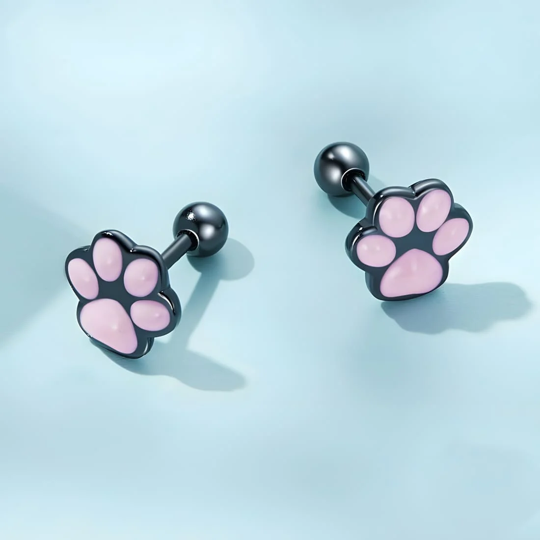 Pendientes de Huella de Pata <myexti><span>Plata de Ley 925, chapada en negro, con esmalte rosa</span></myexti> - Imagen 4