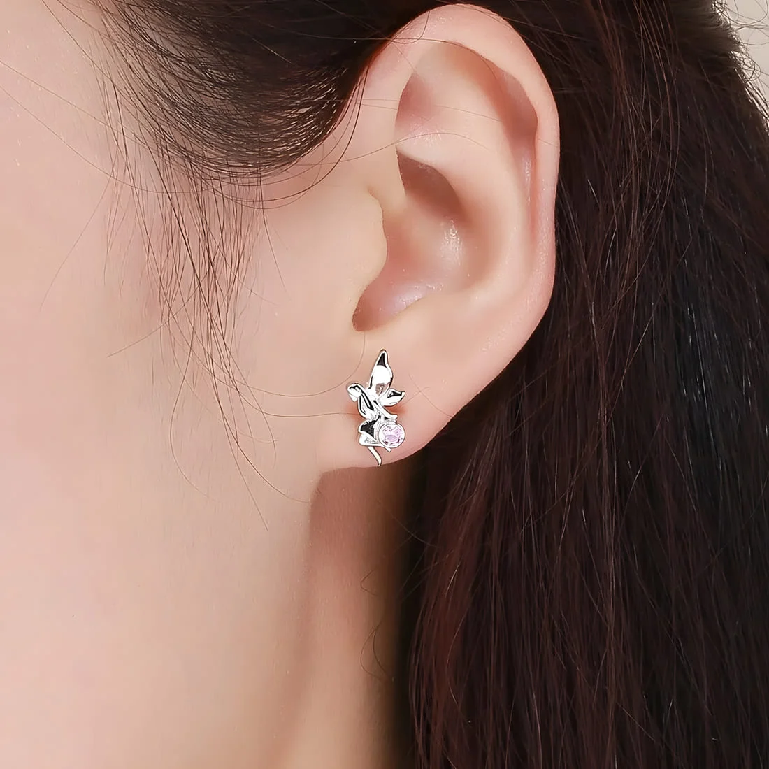 Pendientes de Hadas Hermanas <myexti><span>Plata de Ley 925, chapada en oro blanco, con circonitas rosas</span></myexti> - Imagen 2