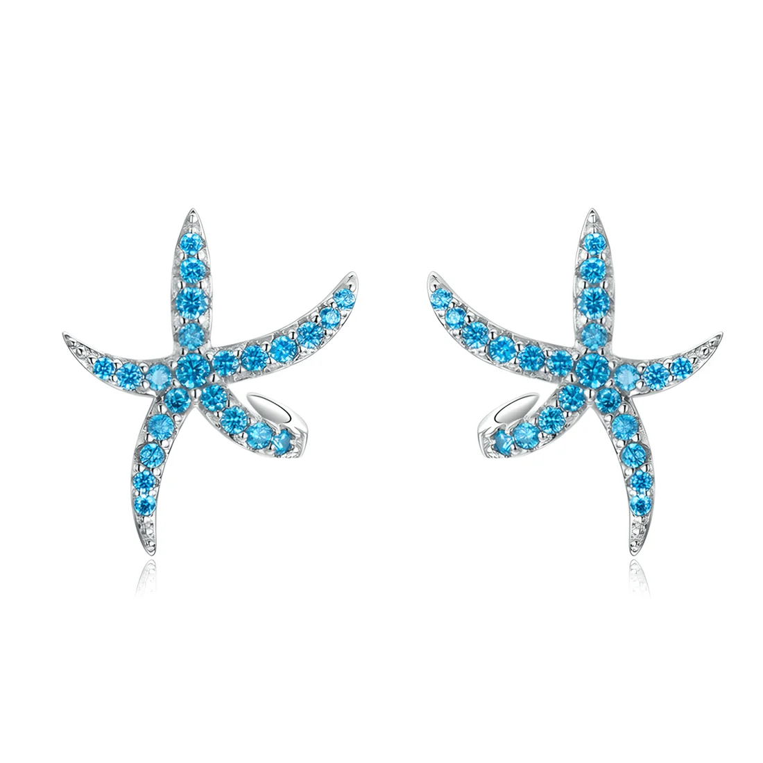 Pendientes de Botón Estrella de Mar <myexti><span>Plata de Ley 925, chapada en oro blanco, con circonitas azul claro</span></myexti>