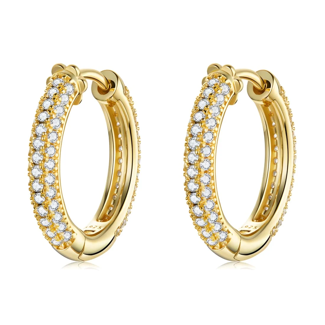 Pendientes de Aro Brillantes <myexti><span>Plata de Ley 925, chapada en oro amarillo, con circonitas</span></myexti>