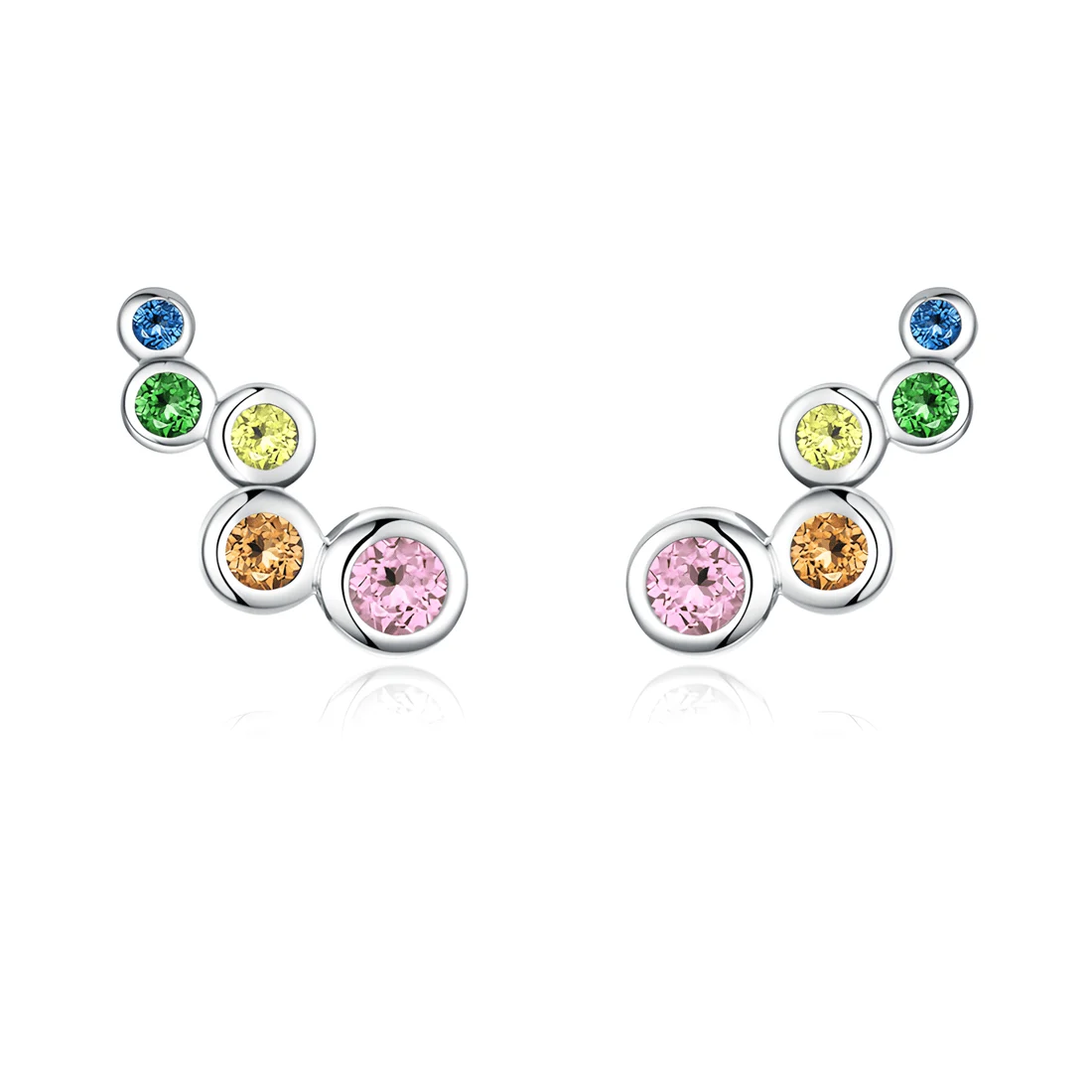 Pendientes de Botón Burbujas <myexti><span>Plata de Ley 925, chapada en oro blanco, con circonitas de colores</span></myexti>