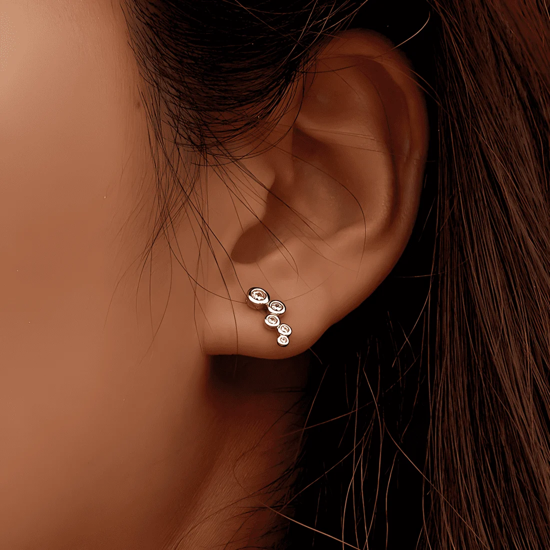 Pendientes de Botón Burbujas <myexti><span>Plata de Ley 925, chapada en oro blanco, con circonitas</span></myexti> - Imagen 2