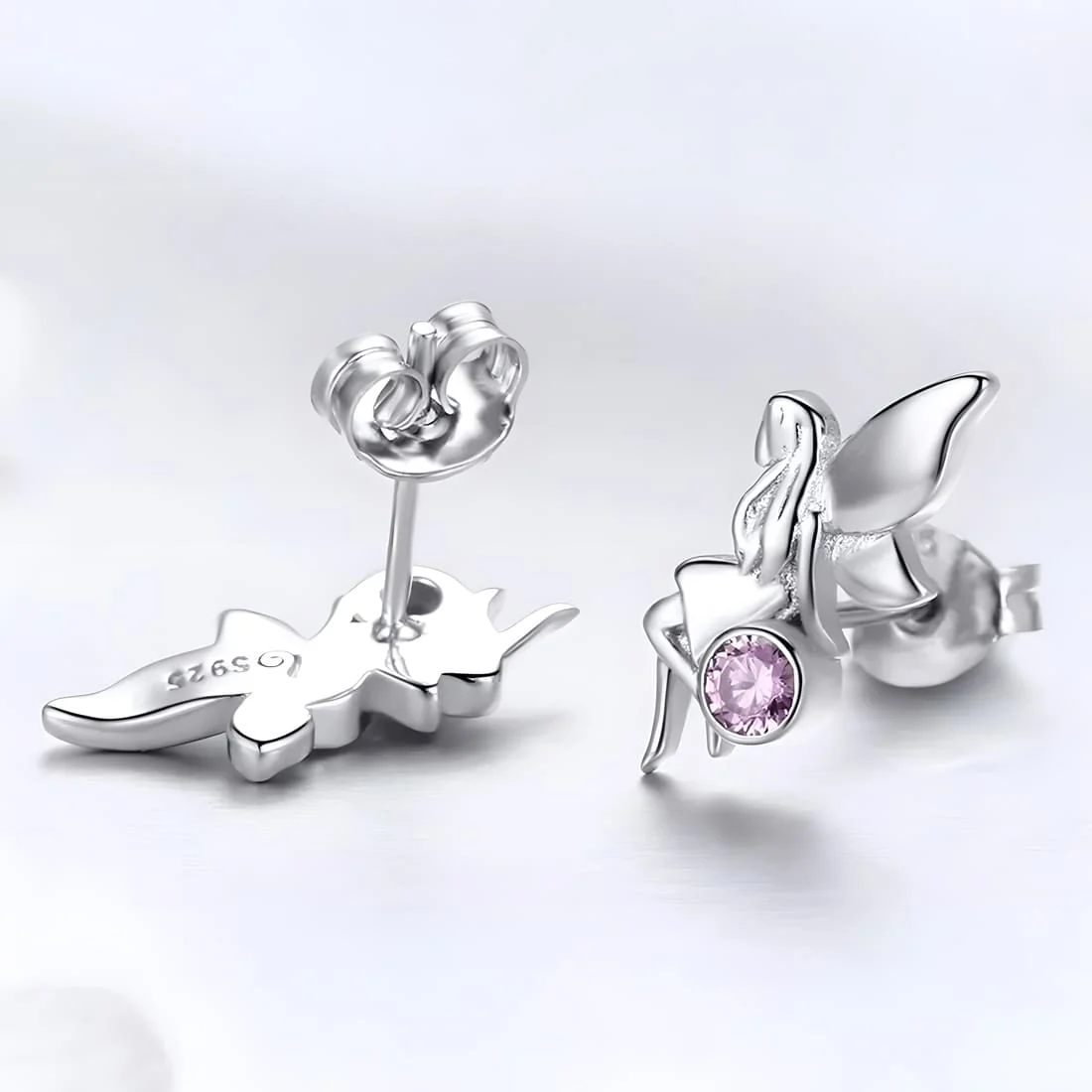 Pendientes de Hadas Hermanas <myexti><span>Plata de Ley 925, chapada en oro blanco, con circonitas rosas</span></myexti> - Imagen 5