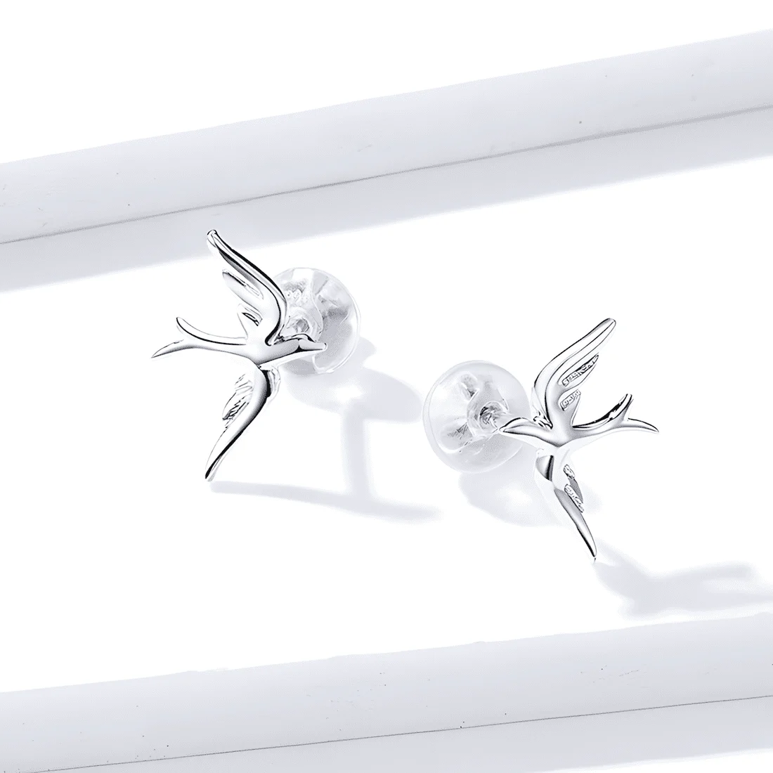 Pendientes de Botón Golondrinas <myexti><span>Plata de Ley 925, chapada en oro blanco</span></myexti> - Imagen 4