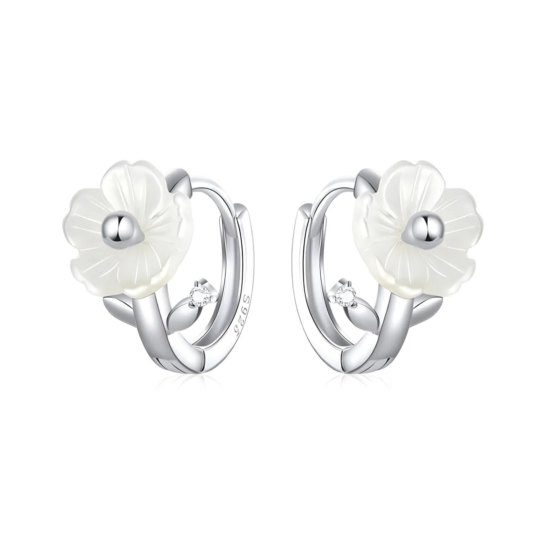 Pendientes de Aro con Flor de Cerezo <myexti><span>Plata de Ley 925, chapada en oro blanco</span></myexti>