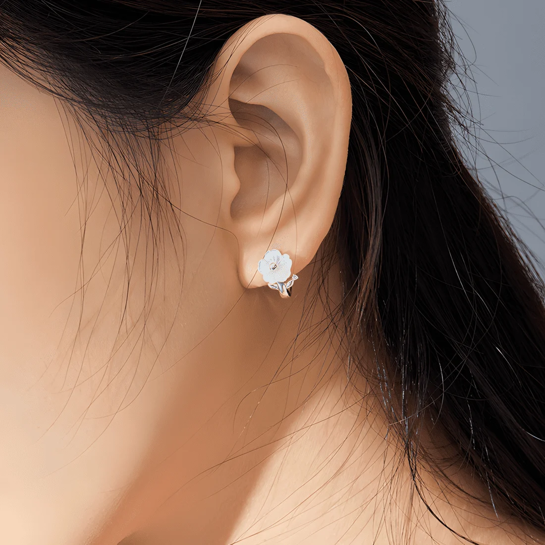 Pendientes de Aro con Flor de Cerezo <myexti><span>Plata de Ley 925, chapada en oro blanco</span></myexti> - Imagen 2