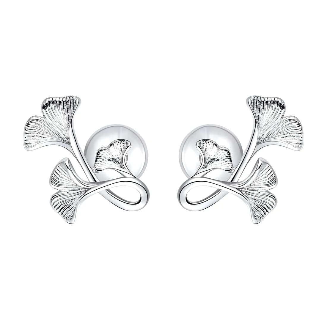 Pendientes de Botón Hojas de Ginkgo <myexti><span>Plata de Ley 925, chapada en oro blanco</span></myexti>