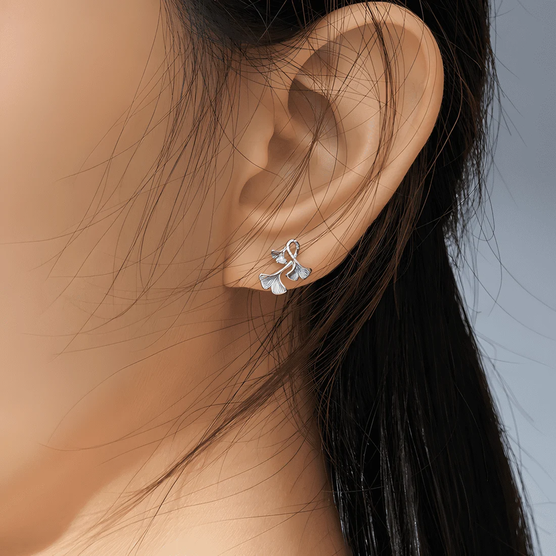 Pendientes de Botón Hojas de Ginkgo <myexti><span>Plata de Ley 925, chapada en oro blanco</span></myexti> - Imagen 2