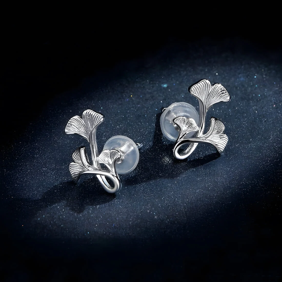 Pendientes de Botón Hojas de Ginkgo <myexti><span>Plata de Ley 925, chapada en oro blanco</span></myexti> - Imagen 3