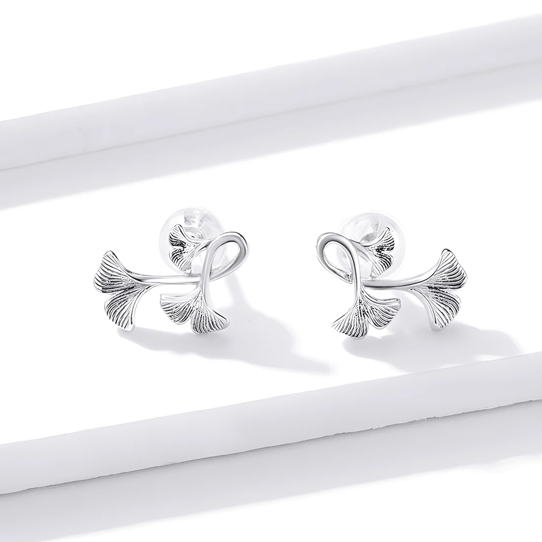 Pendientes de Botón Hojas de Ginkgo <myexti><span>Plata de Ley 925, chapada en oro blanco</span></myexti> - Imagen 4