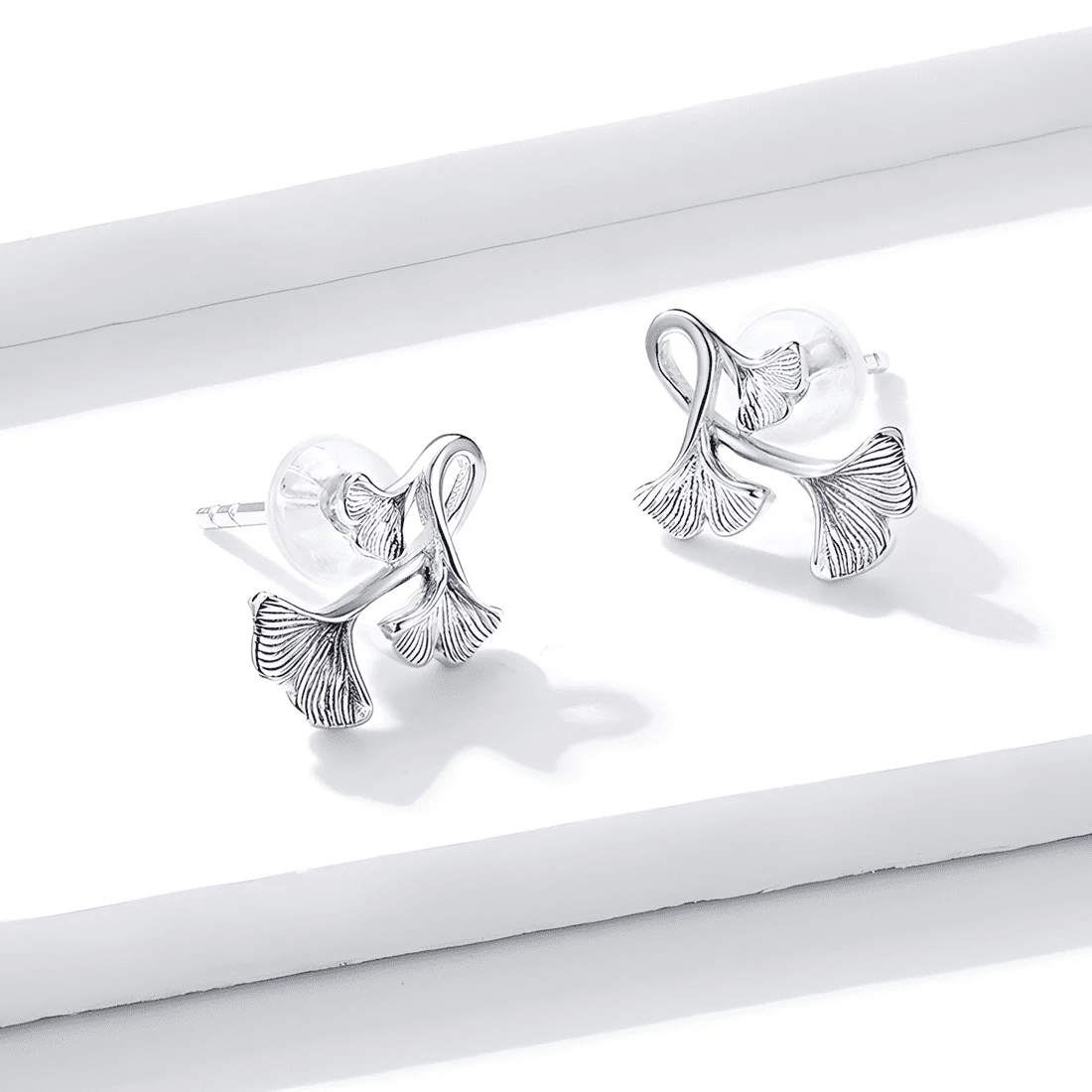 Pendientes de Botón Hojas de Ginkgo <myexti><span>Plata de Ley 925, chapada en oro blanco</span></myexti> - Imagen 5