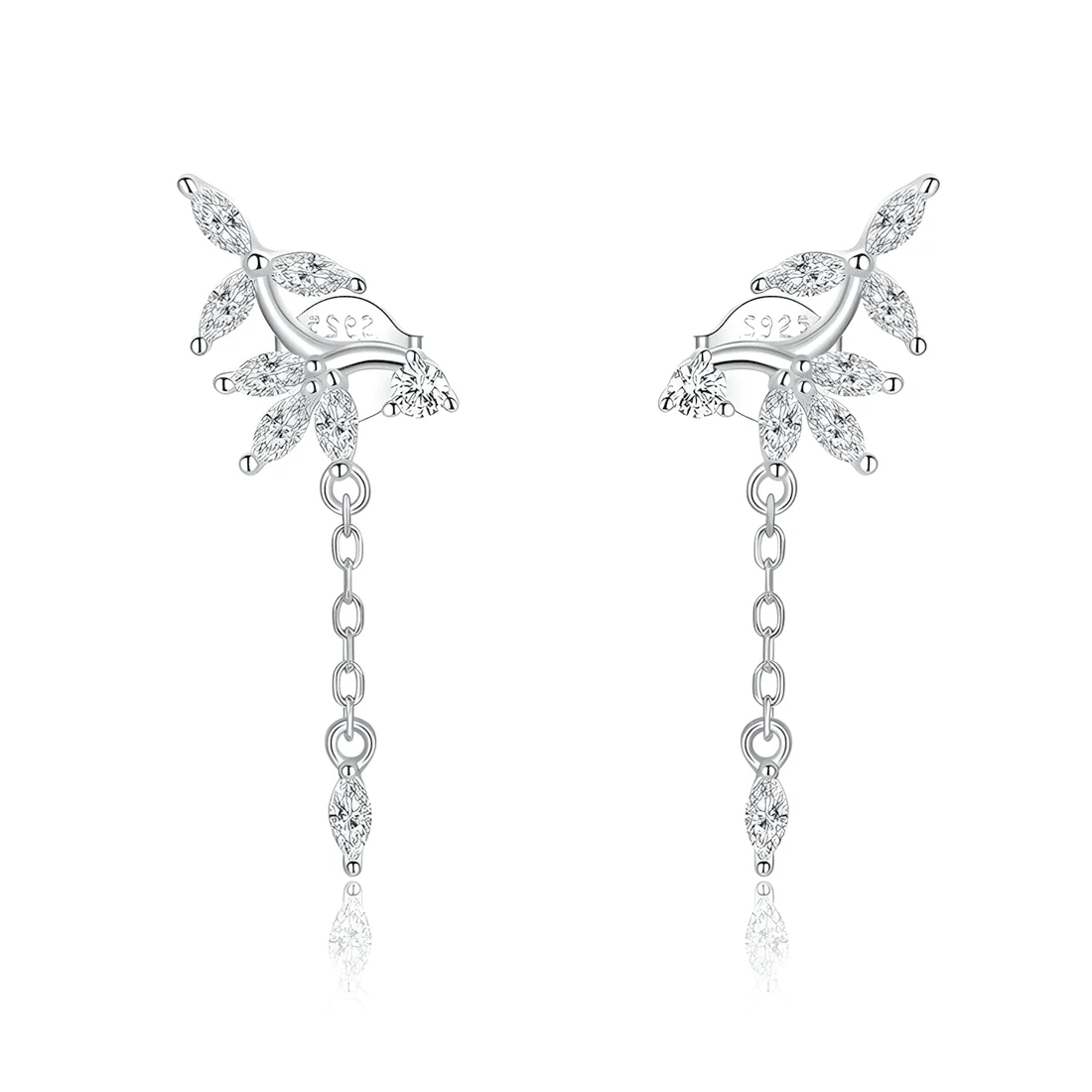 Pendientes Colgantes de Hojas <myexti><span>Plata de Ley 925, chapada en oro blanco, con circonitas</span></myexti>