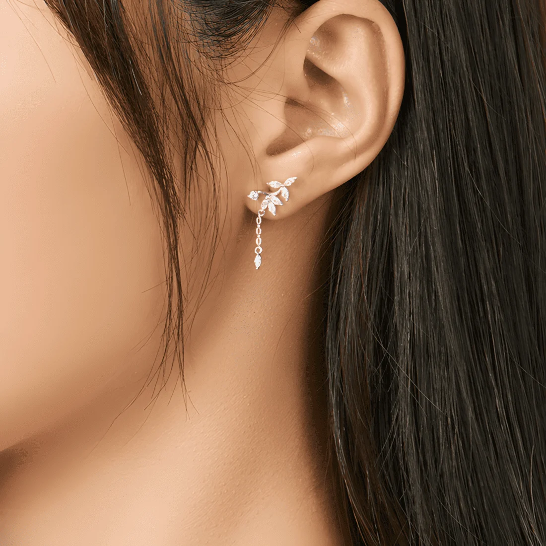 Pendientes Colgantes de Hojas <myexti><span>Plata de Ley 925, chapada en oro blanco, con circonitas</span></myexti> - Imagen 2