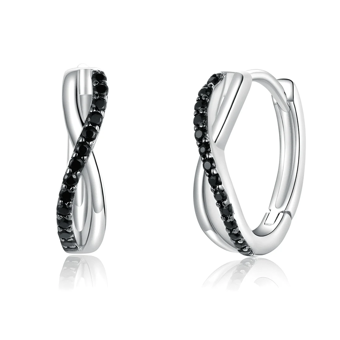 Pendientes de Aro Infinito <myexti><span>Plata de Ley 925, chapada en oro blanco, con circonitas negras</span></myexti>