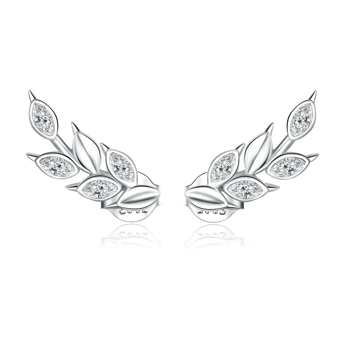 Pendientes de Hojas Brillantes <myexti><span>Plata de Ley 925, chapada en oro blanco, con circonitas</span></myexti>
