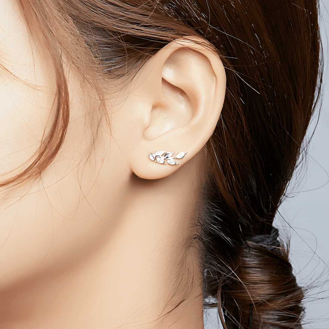 Pendientes de Hojas Brillantes <myexti><span>Plata de Ley 925, chapada en oro blanco, con circonitas</span></myexti> - Imagen 2