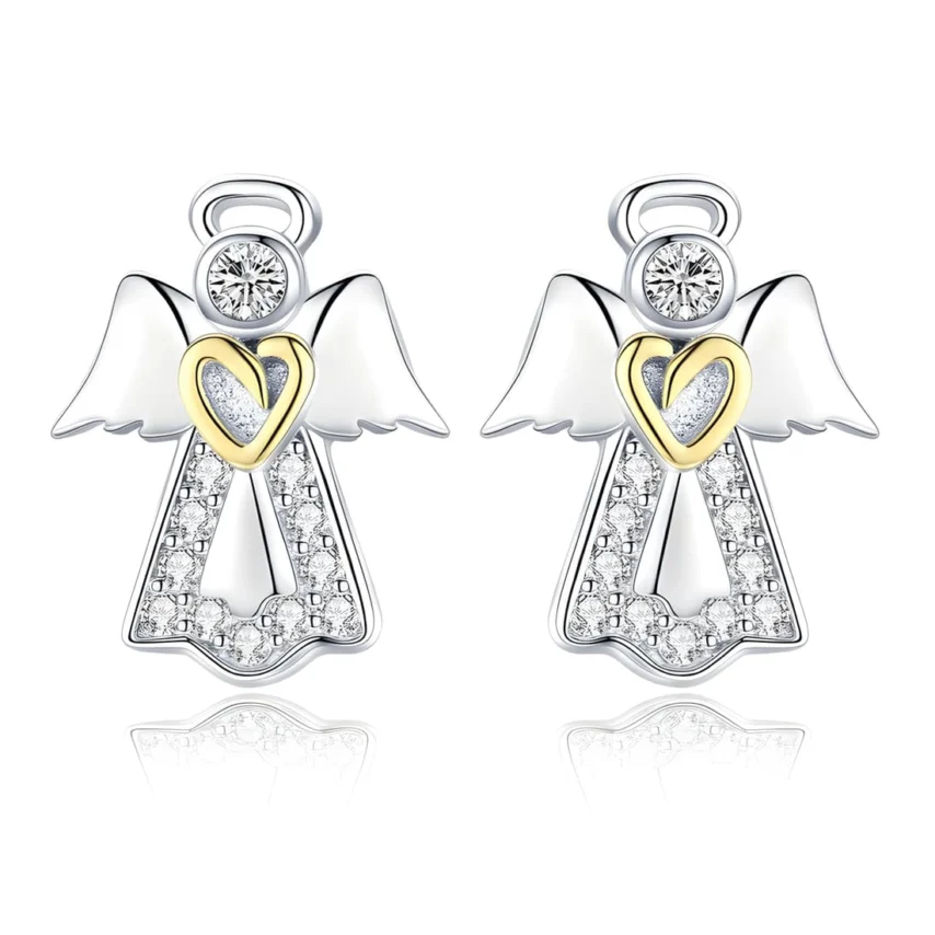 Pendientes de Ángel <myexti><span>Plata de Ley 925, chapada en oro blanco, con circonitas y corazones chapados en oro amarillo</span></myexti>