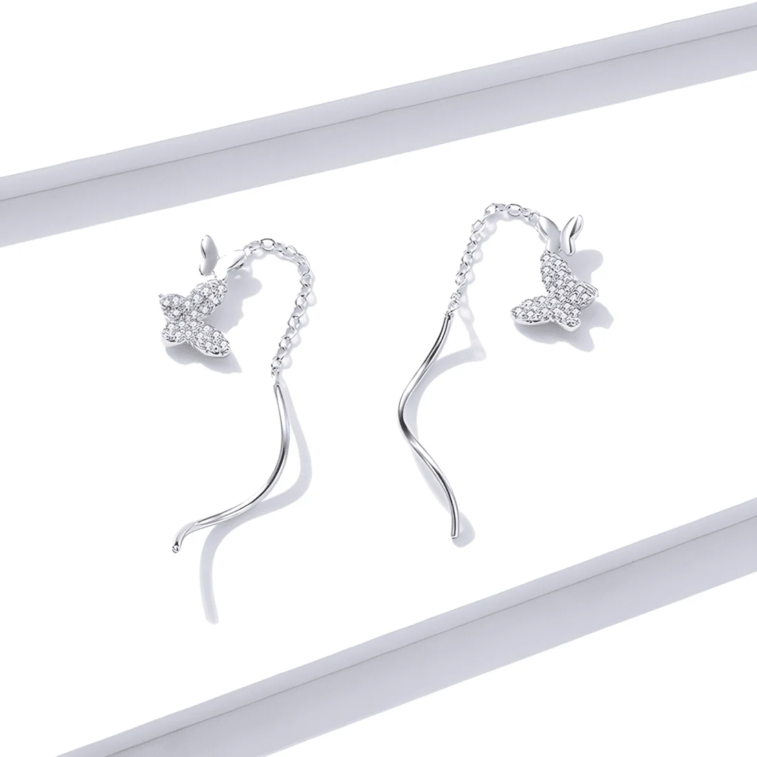 Pendientes de Hilo Mariposa <myexti><span>Plata de Ley 925, chapada en oro blanco, con circonitas</span></myexti> - Imagen 5