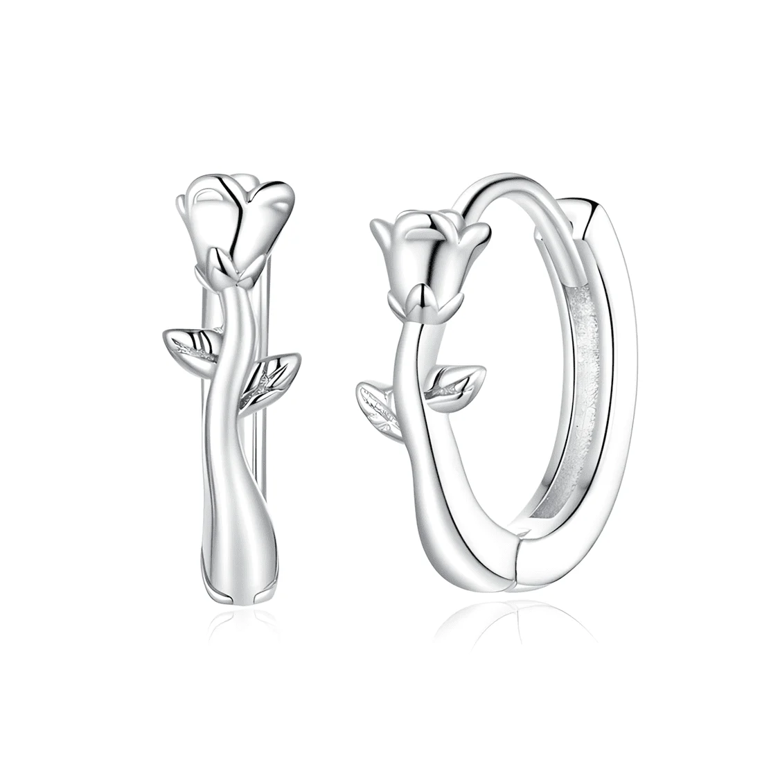 Pendientes de Aro con Rosas <myexti><span>Plata de Ley 925, chapada en oro blanco</span></myexti>