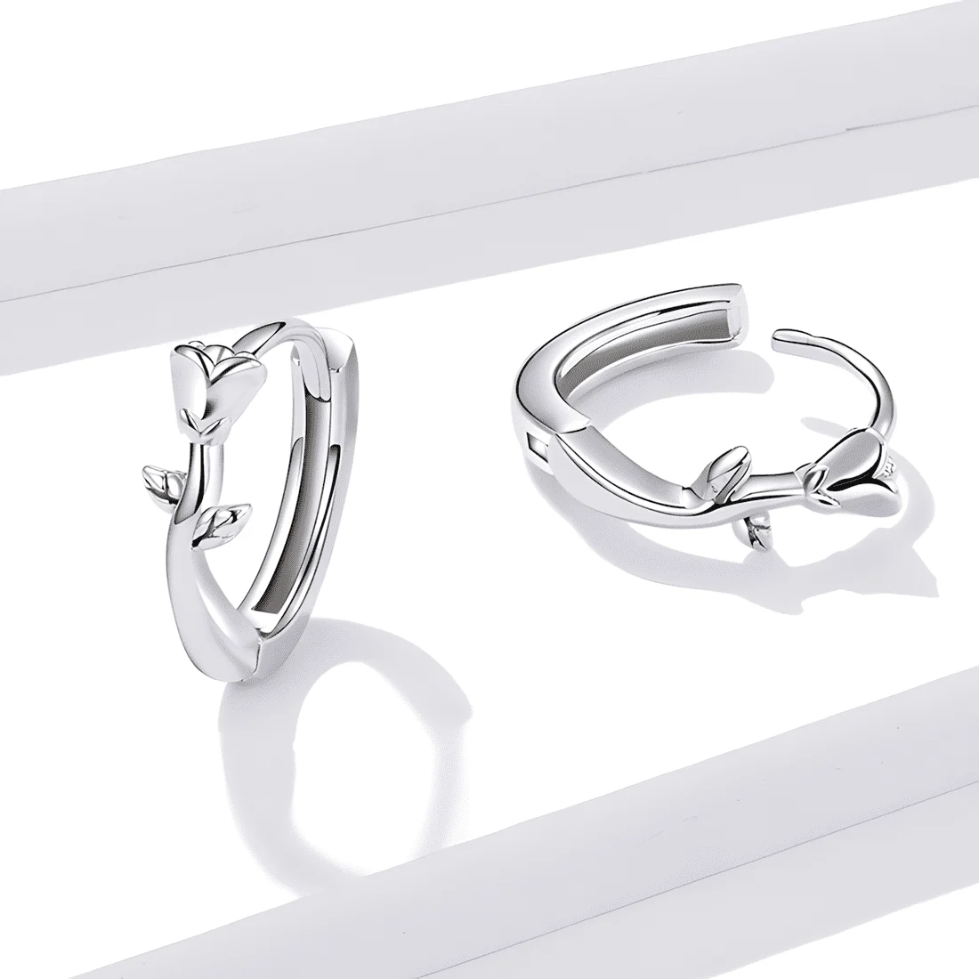 Pendientes de Aro con Rosas <myexti><span>Plata de Ley 925, chapada en oro blanco</span></myexti> - Imagen 5