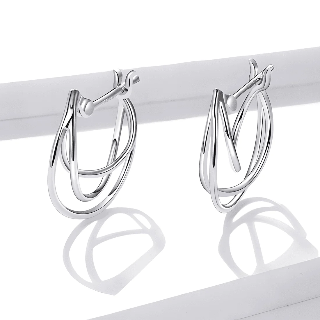 Pendientes de Aro Triple <myexti><span>Plata de Ley 925, chapada en oro blanco</span></myexti> - Imagen 3