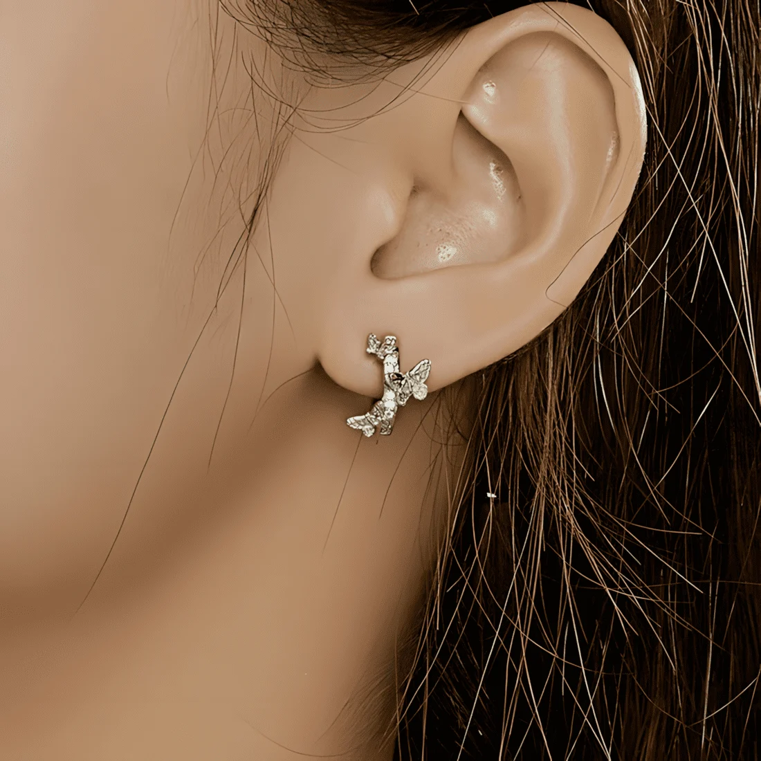 Pendientes de Aro con Mariposas <myexti><span>Plata de Ley 925, chapada en oro blanco, con circonitas</span></myexti> - Imagen 2