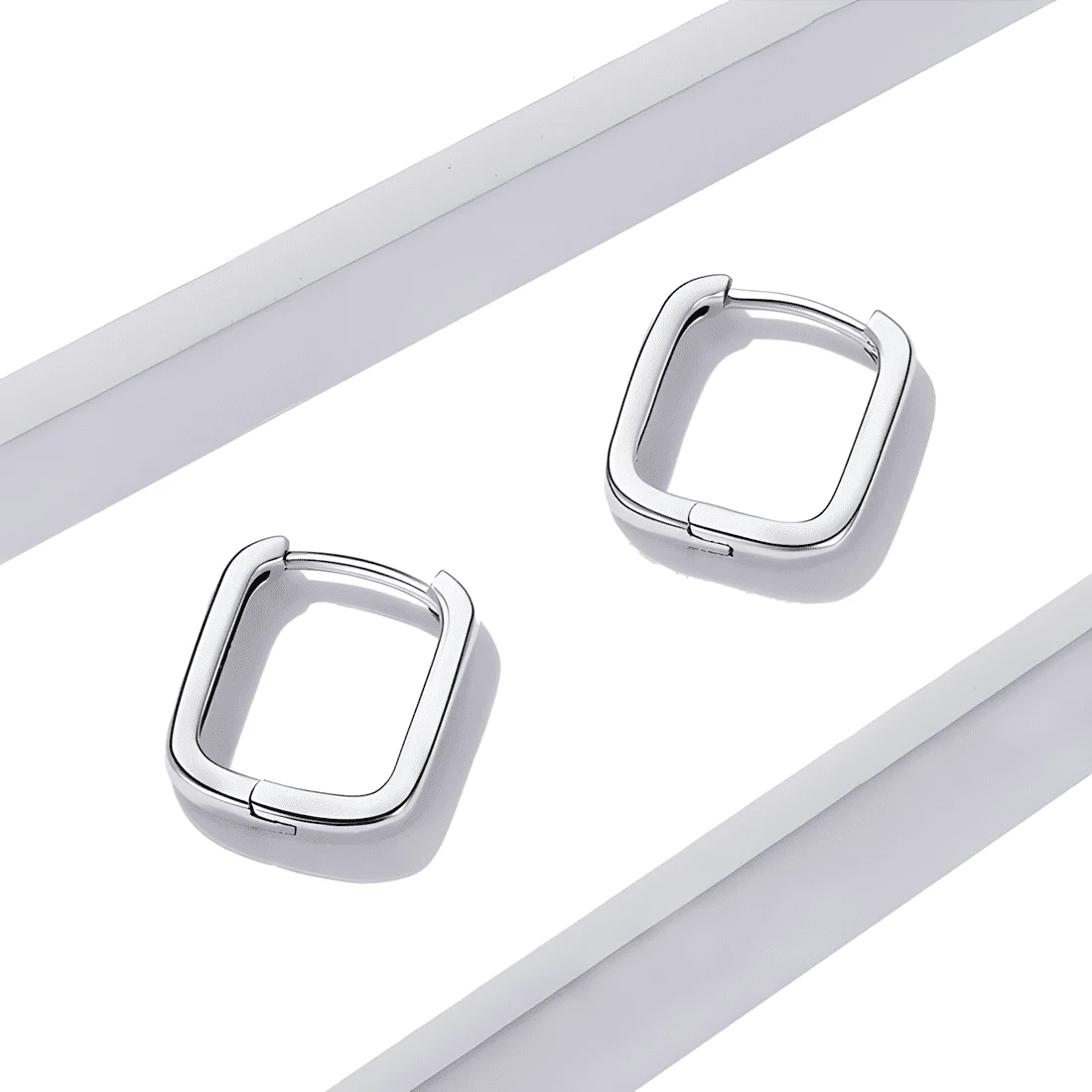 Pendientes de Aro Rectangulares <myexti><span>Plata de Ley 925, chapada en oro blanco, con diseño minimalista</span></myexti> - Imagen 5