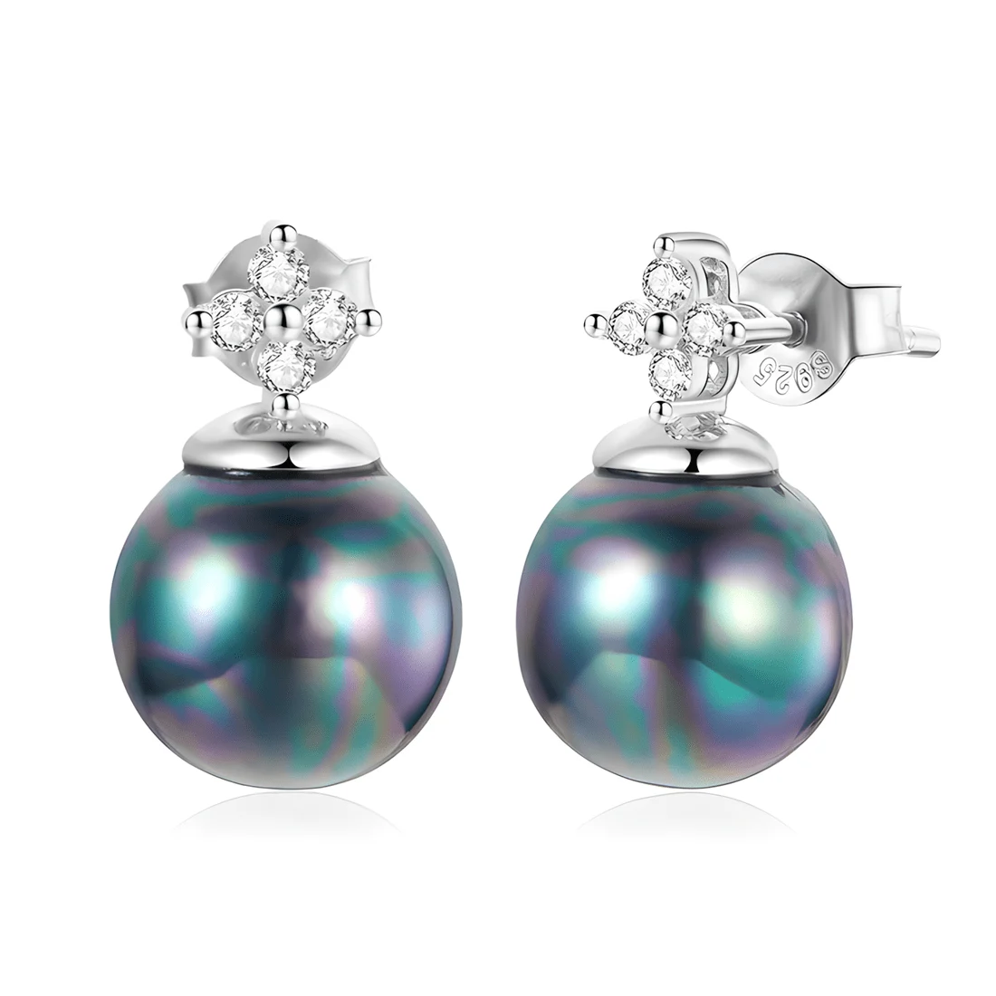 Pendientes de Botón con Perla Negra <myexti><span>Plata de Ley 925, chapada en oro blanco, con circonitas</span></myexti>