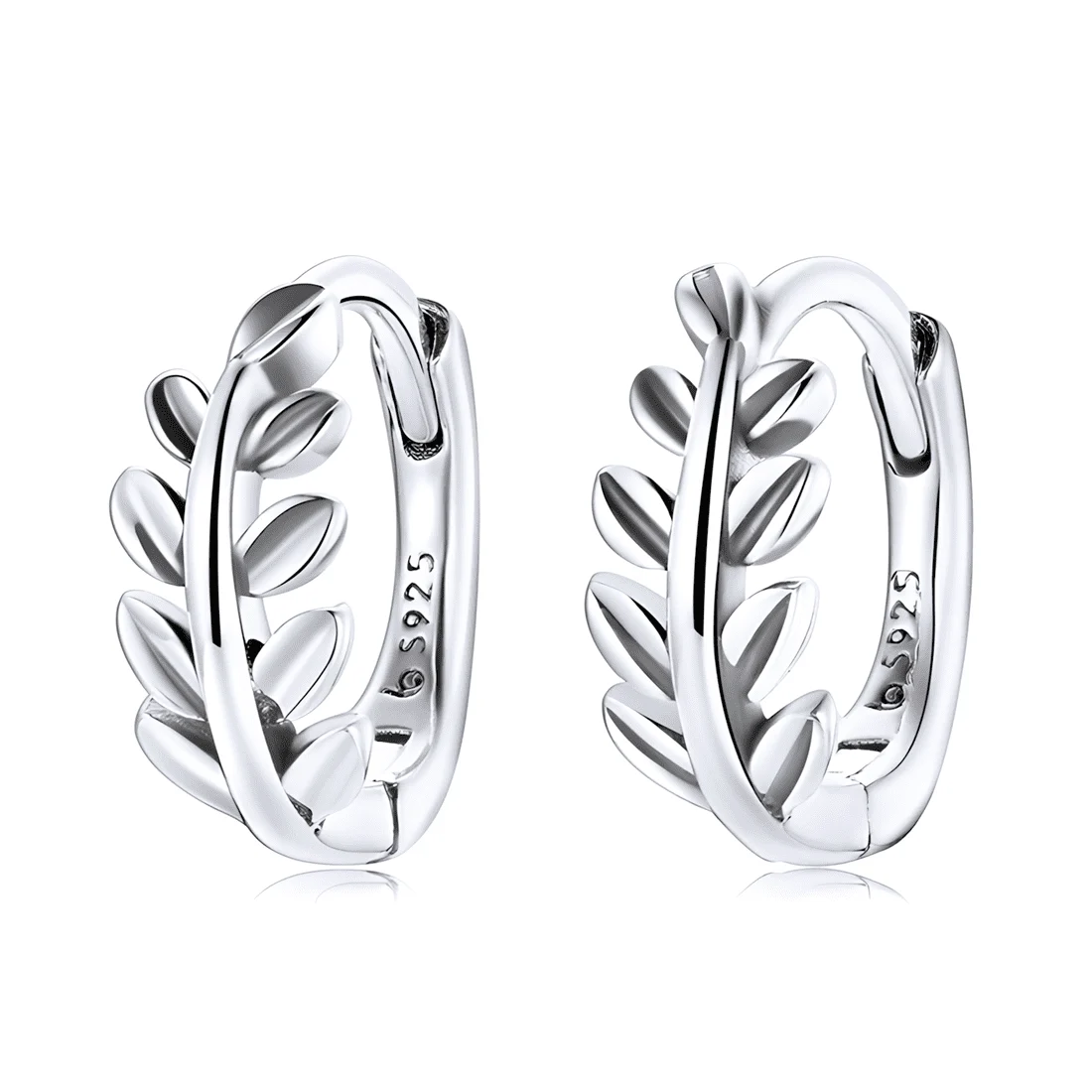 Pendientes de Aro con Hojas <myexti><span>Plata de Ley 925, chapada en oro blanco</span></myexti>