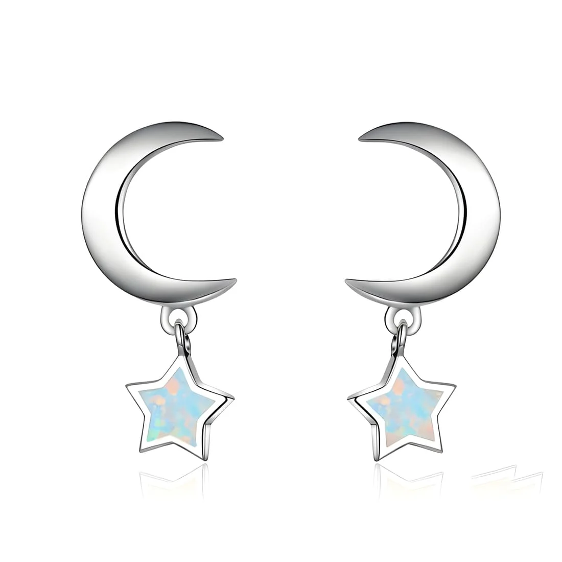 Pendientes de Luna y Estrella <myexti><span>Plata de Ley 925, chapada en oro blanco, con ópalos en forma de estrella</span></myexti>