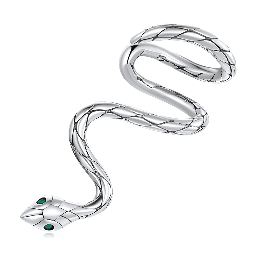 Puño para orejas de Serpiente <myexti><span>Plata de Ley 925, chapada en oro blanco, con circonitas verdes</span></myexti>