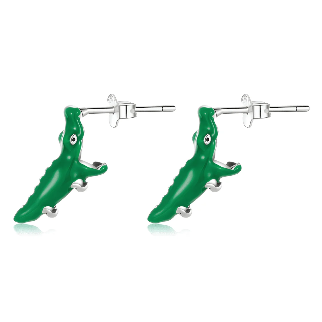 Pendientes de Botón Cocodrilos <myexti><span>Plata de Ley 925, chapada en oro blanco, con esmalte verde</span></myexti>