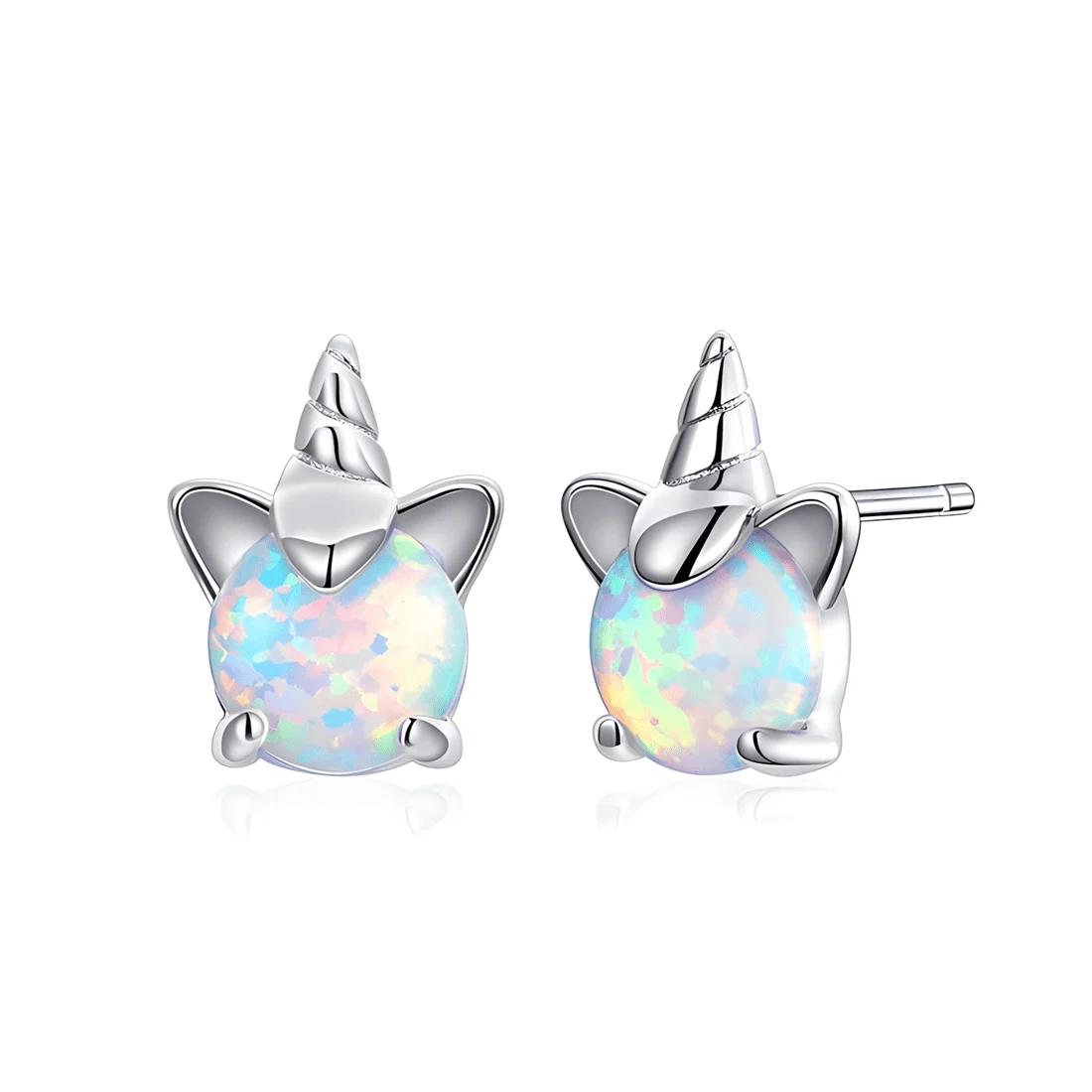 Pendientes de Gato Unicornio <myexti><span>Plata de Ley 925, chapada en oro blanco, con ópalos</span></myexti>
