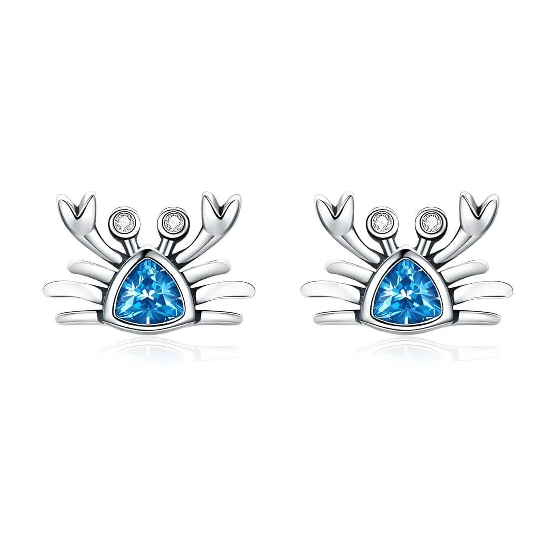 Pendientes de Botón Cangrejo <myexti><span>Plata de Ley 925, chapada en oro blanco, con circonitas azules</span></myexti>