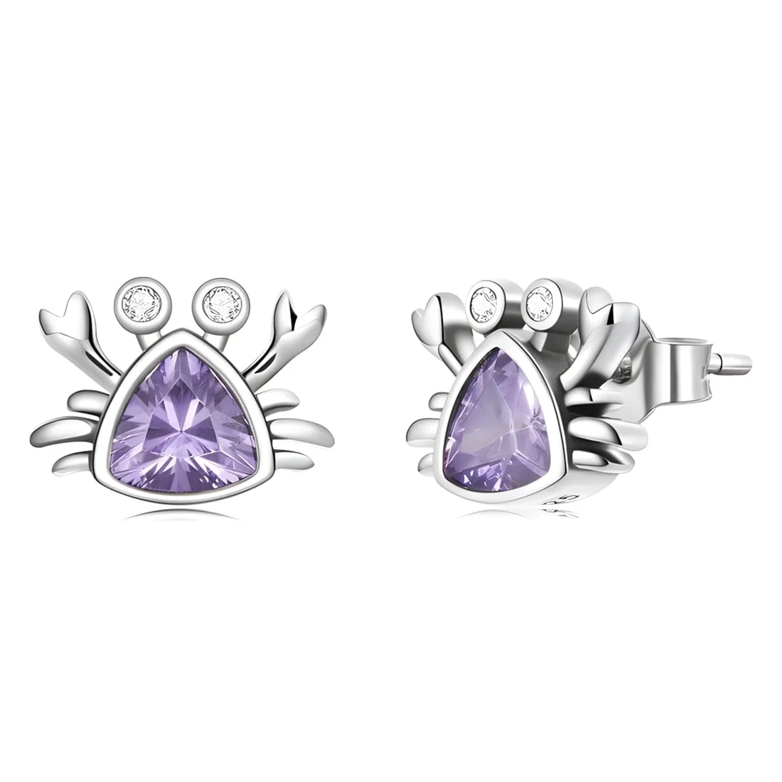 Pendientes de Botón Cangrejo <myexti><span>Plata de Ley 925, chapada en oro blanco, con circonitas púrpuras</span></myexti>