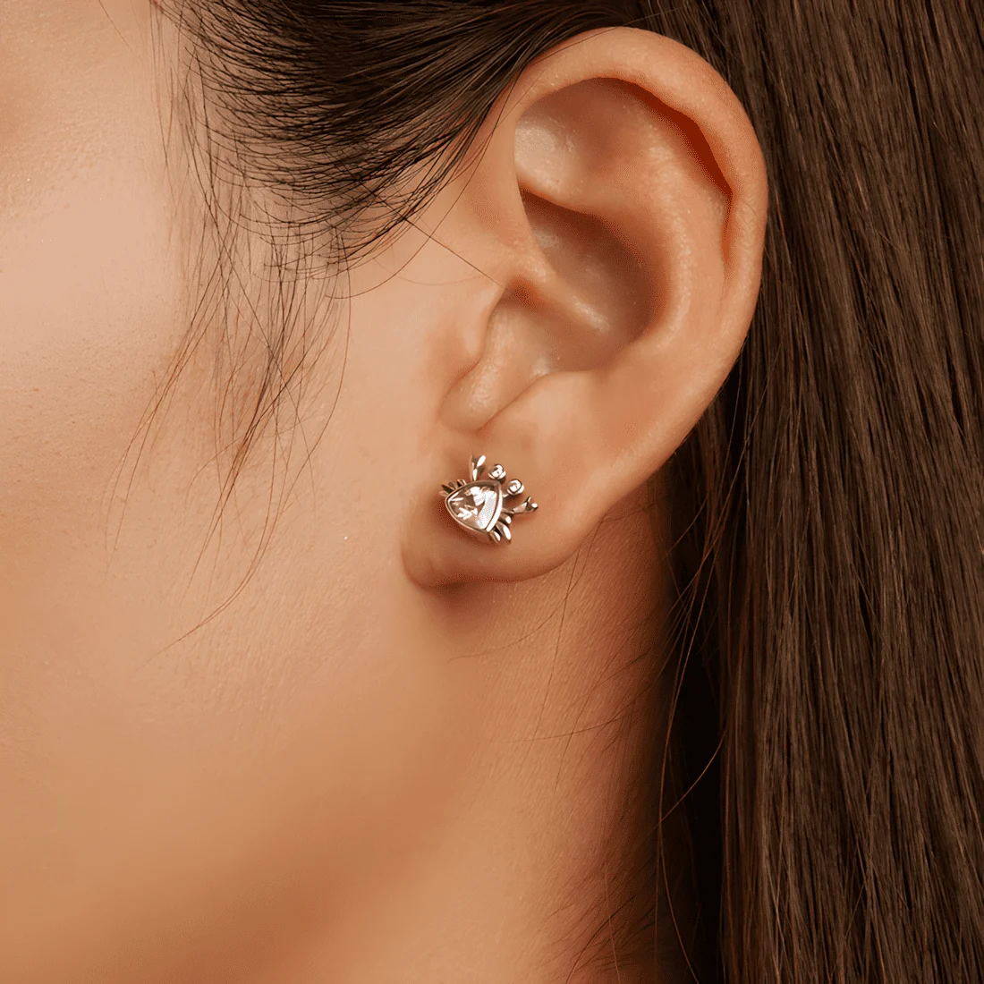 Pendientes de Botón Cangrejo <myexti><span>Plata de Ley 925, chapada en oro blanco, con circonitas púrpuras</span></myexti> - Imagen 2