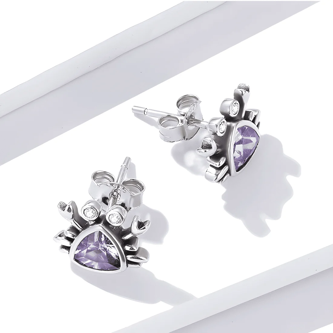 Pendientes de Botón Cangrejo <myexti><span>Plata de Ley 925, chapada en oro blanco, con circonitas púrpuras</span></myexti> - Imagen 4