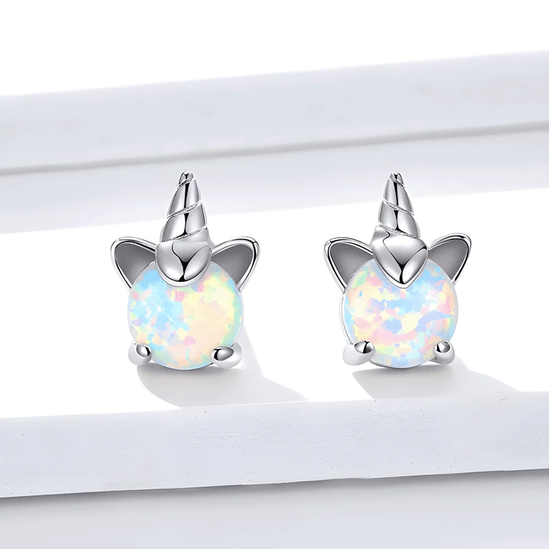 Pendientes de Gato Unicornio <myexti><span>Plata de Ley 925, chapada en oro blanco, con ópalos</span></myexti> - Imagen 3