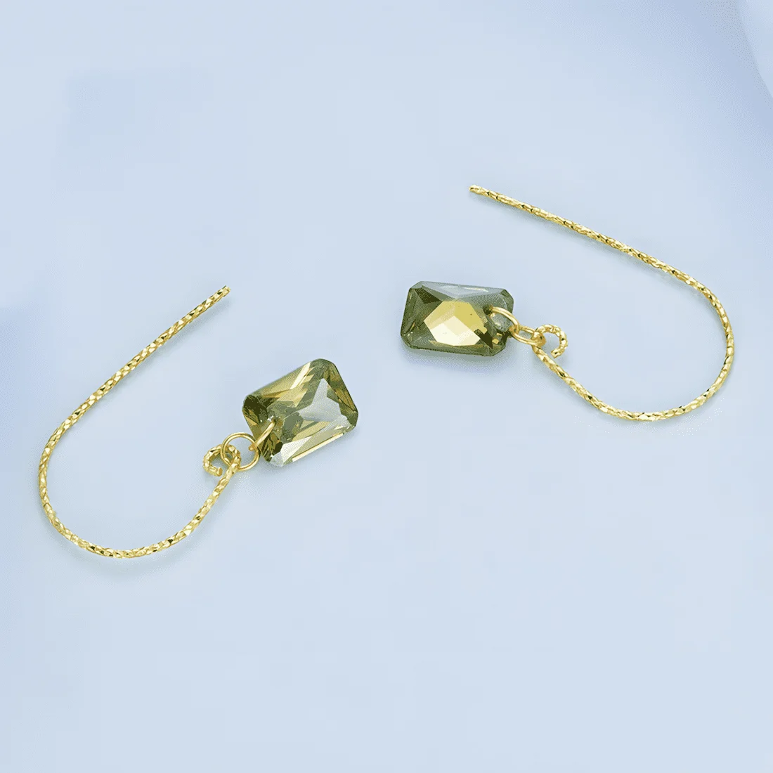 Pendientes de Gota Verdes <myexti><span>Plata de Ley 925, chapada en oro amarillo, con cristales verdes</span></myexti> - Imagen 5